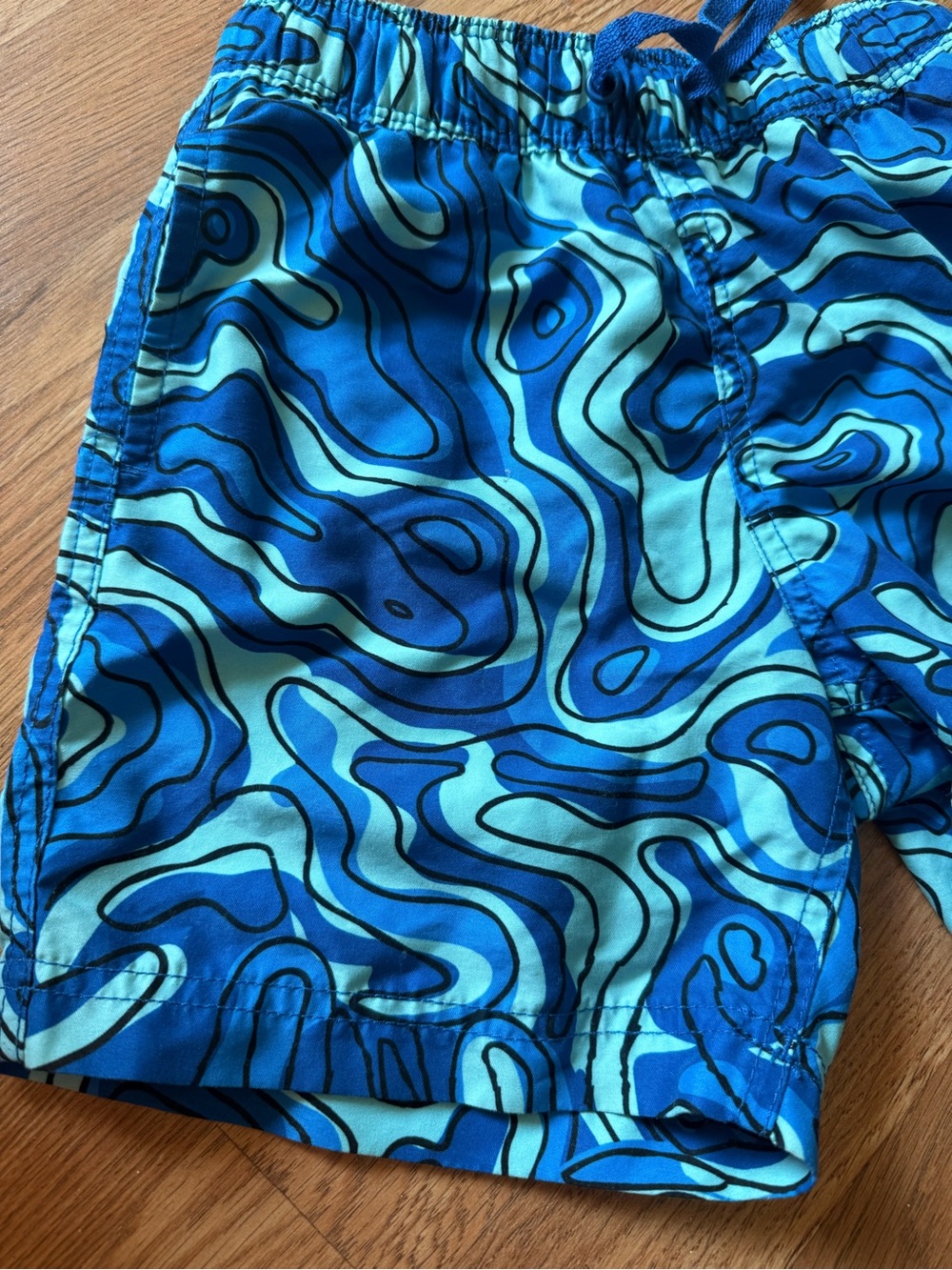 Hanna Andersson Kids Swim Shorts with Drawstring 5 Waves Map Camo Blue - Picture 3 of 8